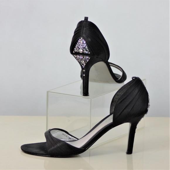 Aldo 8 Black Open-toe 4” Rhinestone Heels - Picture 2 of 8
